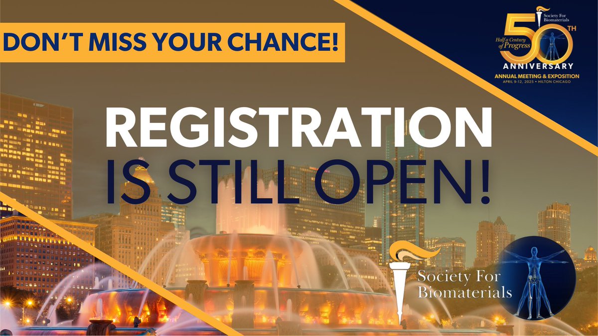 SFBiomaterials (@sfbiomaterials) on Twitter photo 😲 Missed Early Bird Registration? No worries! There's still time to secure your spot! 🎟️
Join us for an unforgettable experience in Chicago, April 9-12. Don’t wait until it’s too late!
📅 Register now: bit.ly/41LOU7O
#biomaterials <a href="/NatalieArtzi/">Natalie Artzi</a> <a href="/KSadtler/">Kaitlyn Sadtler, PhD</a> 😲 Missed Early Bird Registration? No worries! There's still time to secure your spot! 🎟️
Join us for an unforgettable experience in Chicago, April 9-12. Don’t wait until it’s too late!
📅 Register now: bit.ly/41LOU7O
#biomaterials <a href="/NatalieArtzi/">Natalie Artzi</a> <a href="/KSadtler/">Kaitlyn Sadtler, PhD</a>