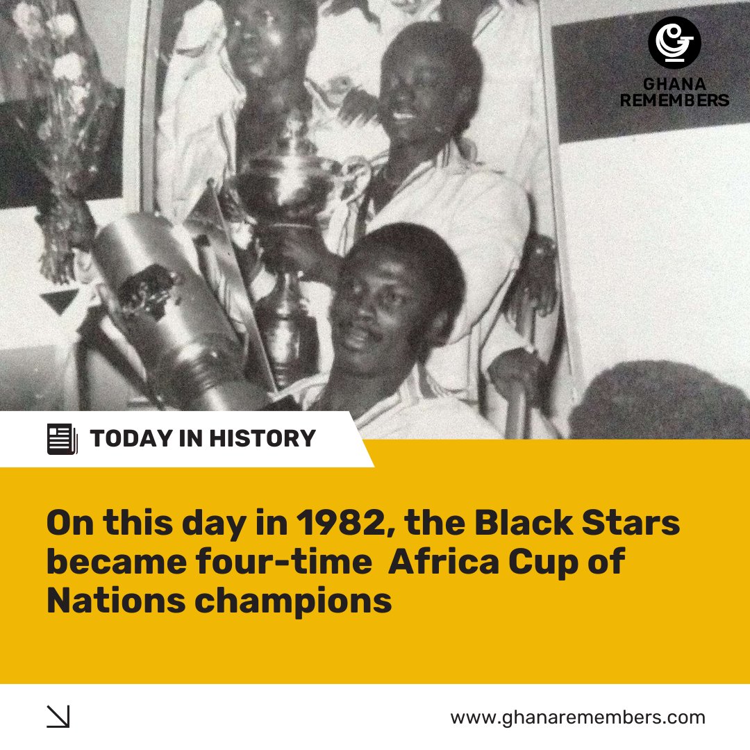On this day in 1982, the Black Stars secured a historic AFCON win against Libya.

Tensions forced the team to receive their trophy in a private ceremony at their hotel, away from the public eye. What happened that day?

Read more here👇

ghanaremembers.com/stories/histor…

#GhanaRemembers
