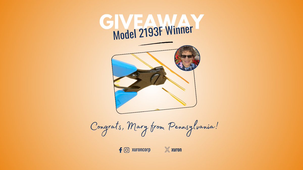 Xuron's tweet image. 🎉 Big congrats to Mary from PA, our March Xuron® Jewelry Tools News giveaway winner! 🎊 She picked the 2193F Hard Wire Cutter—great choice! 💪 Happy crafting, Mary! 🌟 Want to win next? Subscribe now! #XuronTools #JewelryMaking #CraftingSuccess