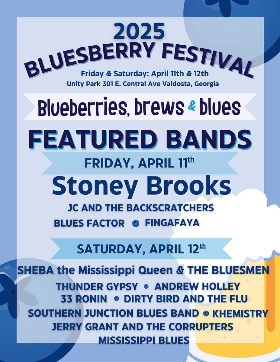 Get ready to groove at the Bluesberry Festival happening in the Unity Park Amphitheater! 

We’re turning up the heat with an electrifying two-day lineup of live blues music! 🎸🔥

Mark your calendars, grab your dancing shoes, and let’s celebrate blueberries, brews, and blues!🎶