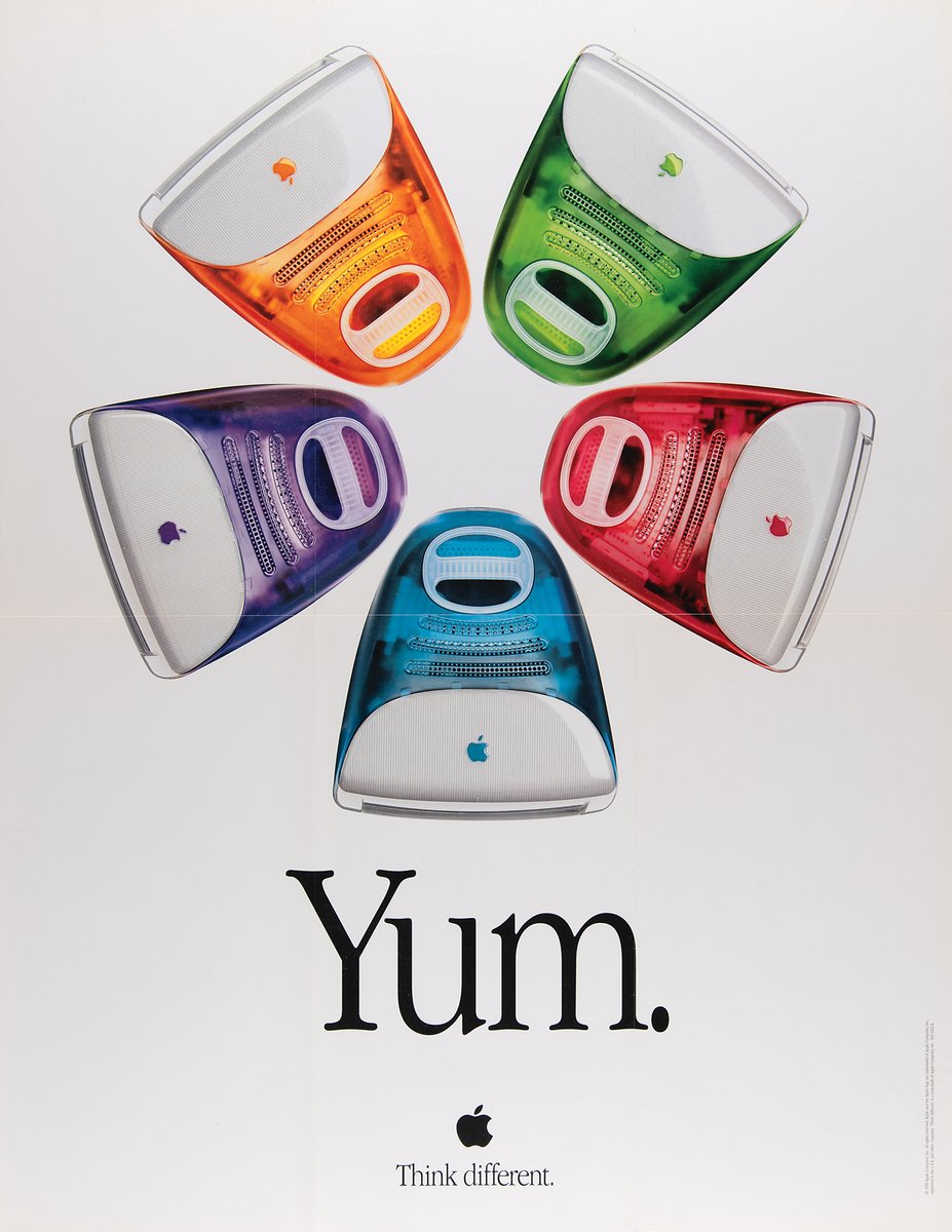 Nintendo Game Boy ad (1998) and iMac ad (1999). Aside from their striking visual similarities, it’s interesting—and maybe a bit strange—that both ads use the exact same Garamond typeface 🥳 and prominently feature the word “different.”