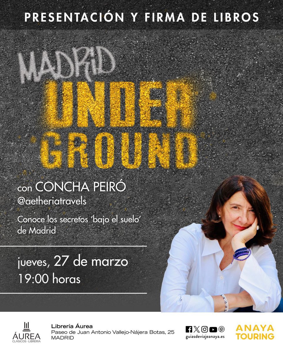 ¿Te vienes a hablar del #Madrid subterráneo y de las muchas curiosidades que contiene? Será el jueves 27 de marzo a las 19:00 en Librería Áurea 📍 shorturl.at/qHueC

<a href="/viajerosanaya/">Viajeros Trotamundos Anaya</a> <a href="/ChuleriaMadrid/">Madrileños.</a>