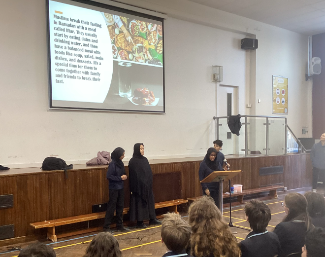 HpsHove's tweet photo. Students from the Year 9 Equalities group delivered an assembly to educate their peers about Ramadan. The students demonstrated incredible maturity, and the assembly was extremely informative. https://t.co/MA5FHc0npp
