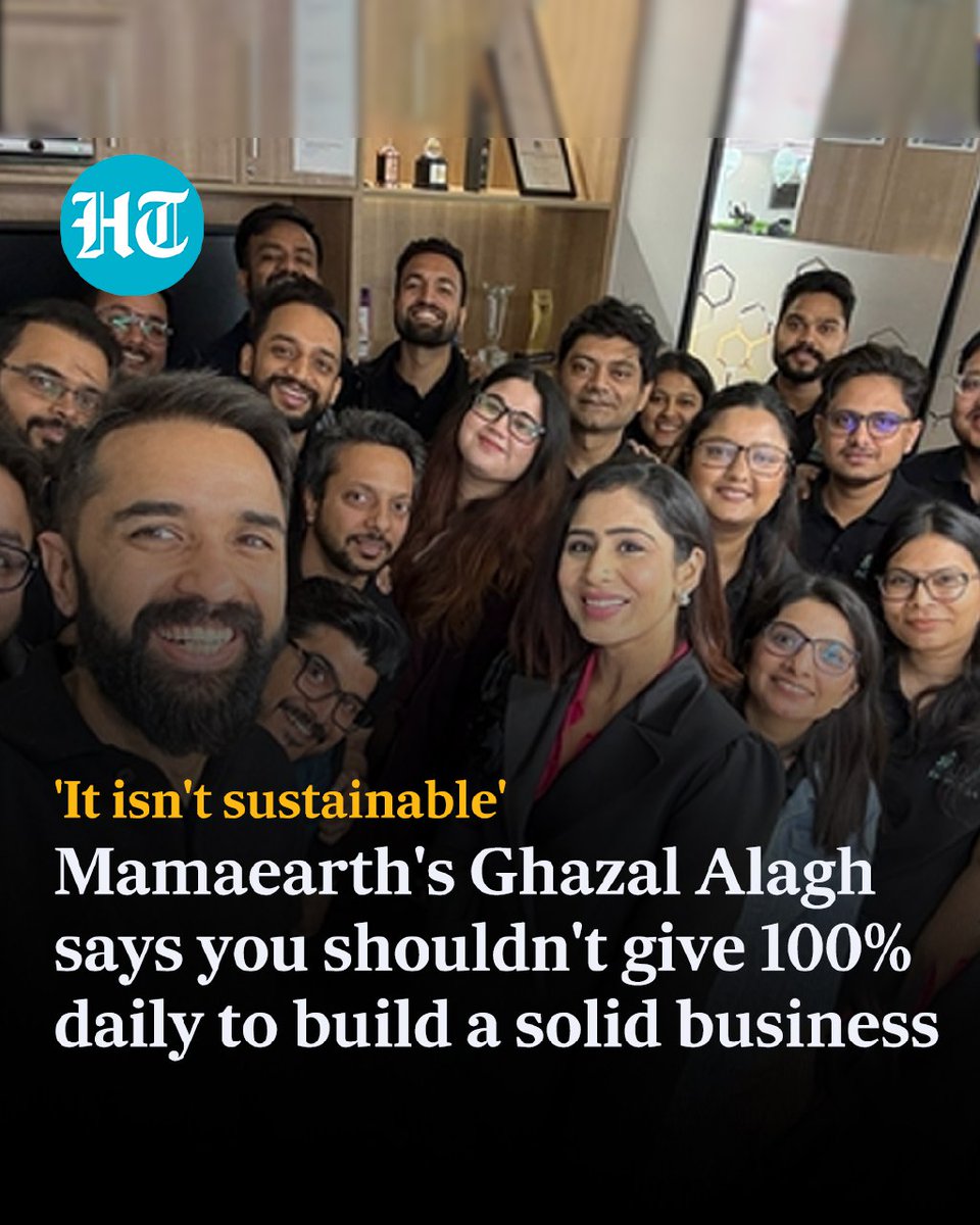 ashokmalik's tweet image. #Mamaearth #Cofounder and Chief Mama #GhazalAlagh shared her ‘85% rule’ to building solid business, saying she thinks working with 100% #perfection everyday is #unsustainable, she said, “Instead, one should learn focused effort and strategic prioritising.”
hindustantimes.com/business/mamae…