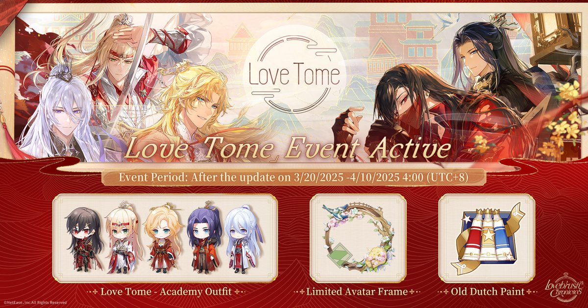 LBChronicles_EN's tweet photo. 🎋 #LoveTome event in progress 🎋
From 3/20 - 4/10, log in to the game and participate in the event to obtain Limited Avatar Frames, Love Tome Academy Outfits, Old Dutch Paints, training materials, and more.
View Details:
https://t.co/HWXFbEucIx
#LovebrushChronicles https://t.co/IibYKBgDko