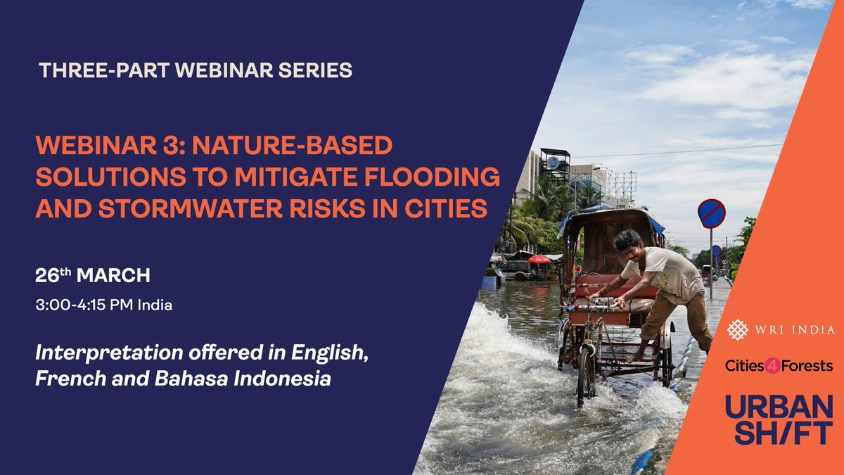 WRI India (@wriindia) on Twitter photo 🌊How can cities manage both flood risk & water shortages?
📢Join the final webinar of our 3-part series with <a href="/WRIIndia/">WRI India</a>, <a href="/shiftcities/">UrbanShift</a> & <a href="/Cities4Forests/">Cities4Forests</a> to explore how nature-based solutions (#NbS) can tackle urban water challenges.
Register now: bit.ly/3FE8KJN 🌊How can cities manage both flood risk & water shortages?
📢Join the final webinar of our 3-part series with <a href="/WRIIndia/">WRI India</a>, <a href="/shiftcities/">UrbanShift</a> & <a href="/Cities4Forests/">Cities4Forests</a> to explore how nature-based solutions (#NbS) can tackle urban water challenges.
Register now: bit.ly/3FE8KJN