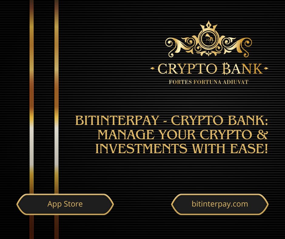 Crypto____Bank's tweet photo. 🚀 Manage your crypto &amp; investments with ease! BitInterPay - Crypto Bank lets you trade, invest, and transact securely—all in one app. Your digital bank, anytime, anywhere! 📲💼 

https://t.co/fF2xVjlBd4

#BitInterPay #CryptoBank #Finance #InvestSmart https://t.co/3XoGYUIevF