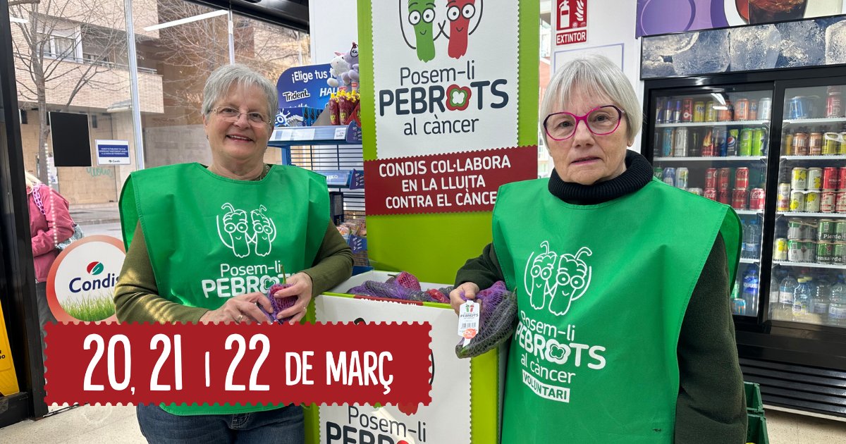 FececFederacio's tweet photo. 🫑 Recorda! Els pròxims 20, 21 i 22 de març celebrem la 11a edició de la campanya "Pebrots pel càncer", que organitzem amb @Condislife.

Col·labora emportant-te una bossa de pebrots per 2 euros i ajudaràs les persones amb #càncer i les seves famílies.

https://t.co/J9gkI9zunU https://t.co/GcuffI3m77
