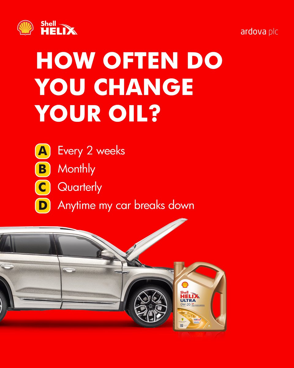 shelllubes_ng's tweet photo. Engine health is crucial to keeping your vehicle on the road longer.

So,tell us,how often do you change your oil? We’ll be in the comments.

#DriveOnwithShellHelix
#KeepitrunningwithShellHelix
#ShellHelix https://t.co/MOPjiS3Q56