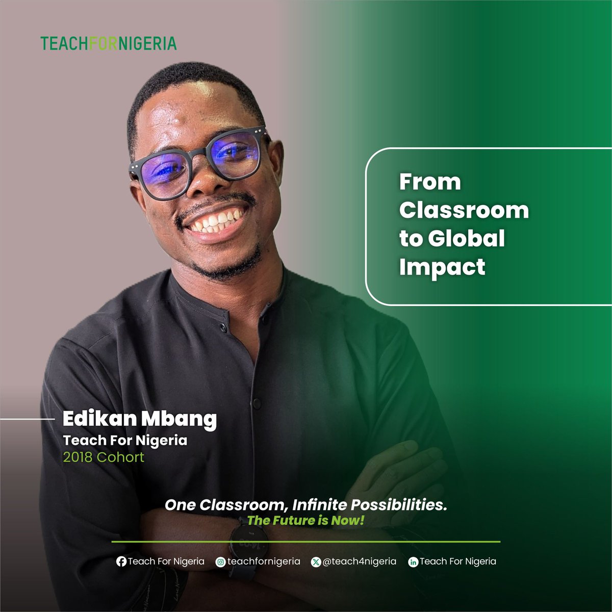 Teach4Nigeria's tweet photo. From the classroom to global impact!

Edikan Mbang’s journey proves that one classroom unlocks infinite possibilities. Now, it’s your turn!

Apply for the 2025 Teach For Nigeria Fellowship today: https://t.co/bv37gWOQ0d

#TeachForNigeria #TFN2025Fellowship #OneClassroom https://t.co/98QRfbLPur