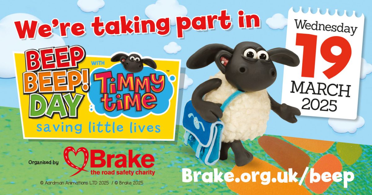 Every day, 9 young children are killed or injured on UK roads.

Today, 1,500 schools and nurseries are taking part in Beep Beep! Day with more than 90,000 children aged 2-7 to share road safety messages with kids and parents.

Read the full story: brake.org.uk/how-we-help/ra…
