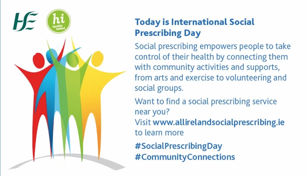 Age & Opportunity 🌈 (@age_opp) on Twitter photo Today is International Social Prescribing Day! Social Prescribing connects people to non-medical support services that play a key role in improving overall well-being. Learn more here: allirelandsocialprescribing.ie
<a href="/ireland_social/">All Ireland Social Prescribing Network</a> <a href="/HSELive/">HSE Ireland</a> #SocialPrescribingDay #CommunityConnections Today is International Social Prescribing Day! Social Prescribing connects people to non-medical support services that play a key role in improving overall well-being. Learn more here: allirelandsocialprescribing.ie
<a href="/ireland_social/">All Ireland Social Prescribing Network</a> <a href="/HSELive/">HSE Ireland</a> #SocialPrescribingDay #CommunityConnections