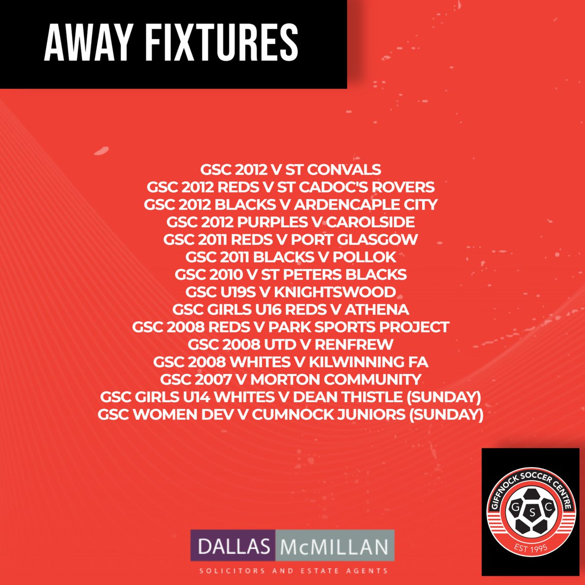 𝗪𝗘𝗘𝗞𝗘𝗡𝗗 𝗙𝗜𝗫𝗧𝗨𝗥𝗘𝗦 🔴⚽⚫ 

Spoilt for choice this weekend 🔥 

#gscfamily