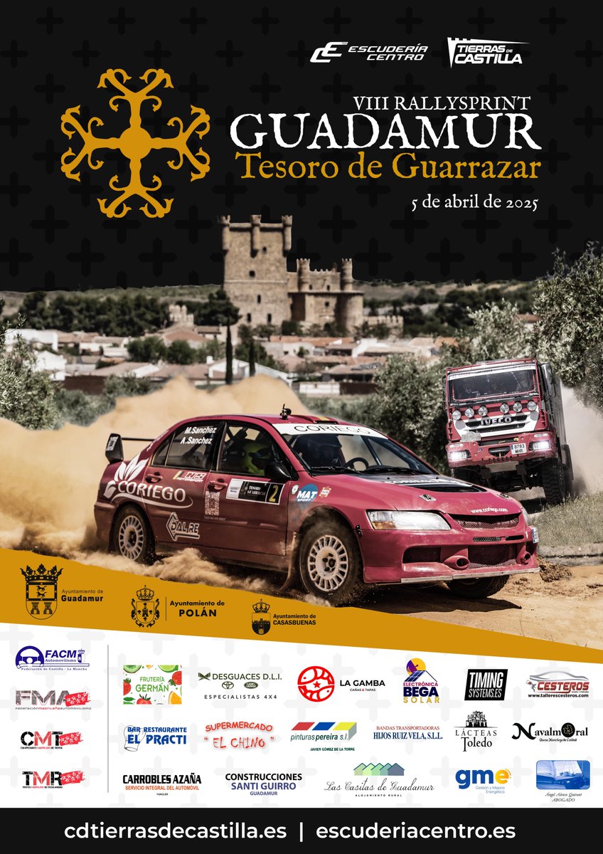 ¡Os presentamos el cartel del RS Guadamur!

El automovilismo regional se dará cita en los municipios toledanos de Guadamur, Polán y Casasbuenas. Una prueba que contará con casi 60 km contra el reloj.

Toda la información en la web de Tierras de Castilla:

cdtierrasdecastilla.es