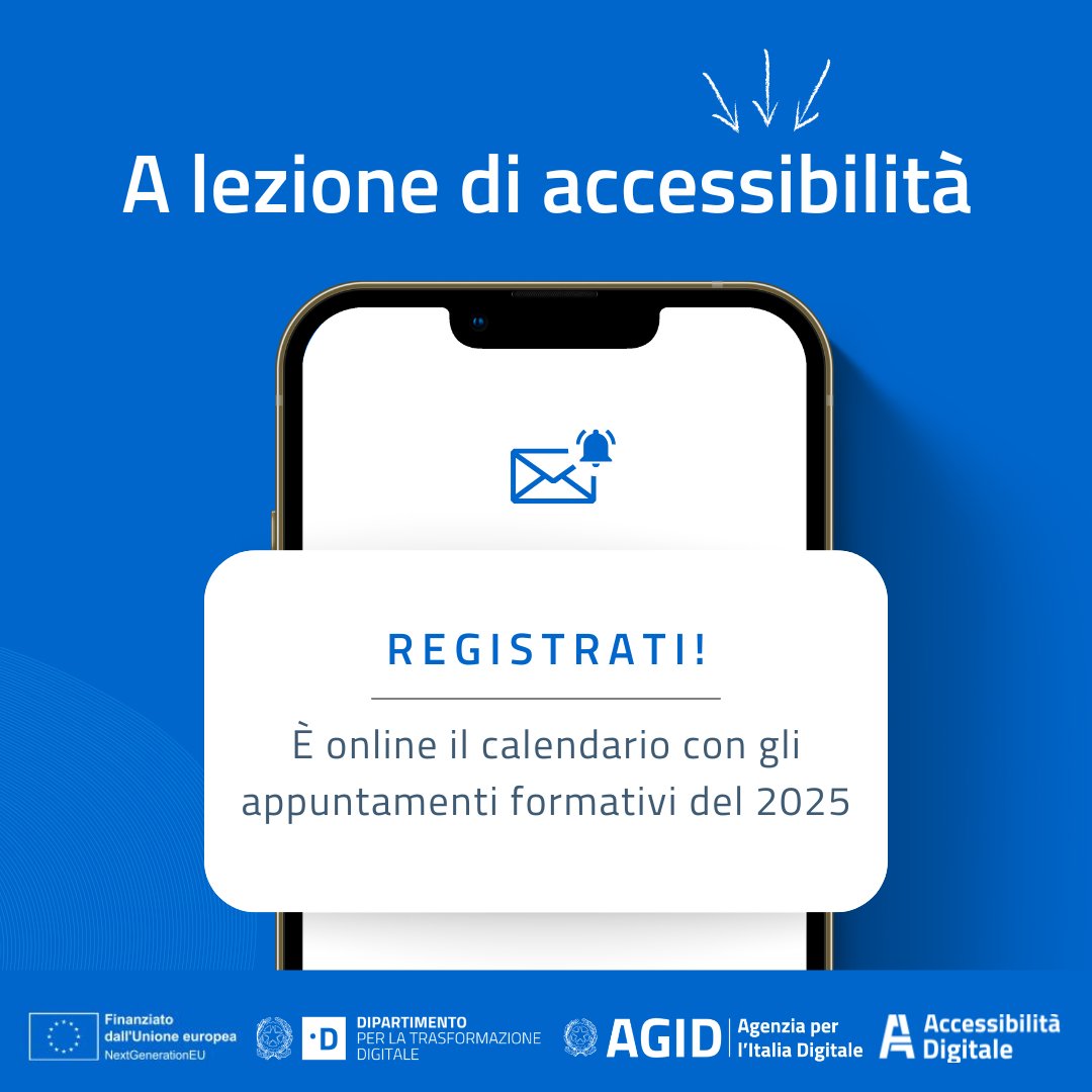 🌐 Formazione gratuita AgID su accessibilità digitale! Impara a rendere inclusivi i servizi digitali.

🔗 Scopri il calendario e iscriviti! accessibilita.agid.gov.it/formazione-202…