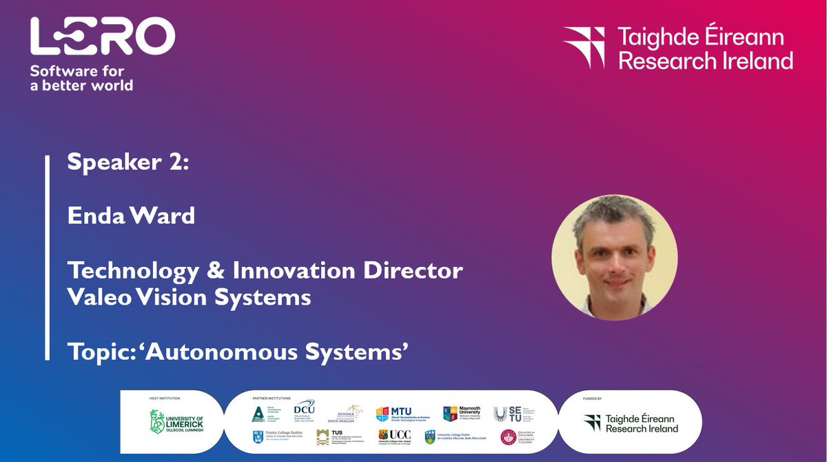 Lero (@lerocentre) on Twitter photo 🚀 Excited to announce our next #Lero Industry Day speaker!
Enda Ward, Technology & Innovation Director at <a href="/Valeo_Group/">Valeo Group</a> Vision Systems, will discuss ‘Autonomous Systems’ — don’t miss it!
📅 April 16th
Register: eventbrite.com/e/lero-industr…
#Tech #Innovation #AutonomousSystems 🚀 Excited to announce our next #Lero Industry Day speaker!
Enda Ward, Technology & Innovation Director at <a href="/Valeo_Group/">Valeo Group</a> Vision Systems, will discuss ‘Autonomous Systems’ — don’t miss it!
📅 April 16th
Register: eventbrite.com/e/lero-industr…
#Tech #Innovation #AutonomousSystems