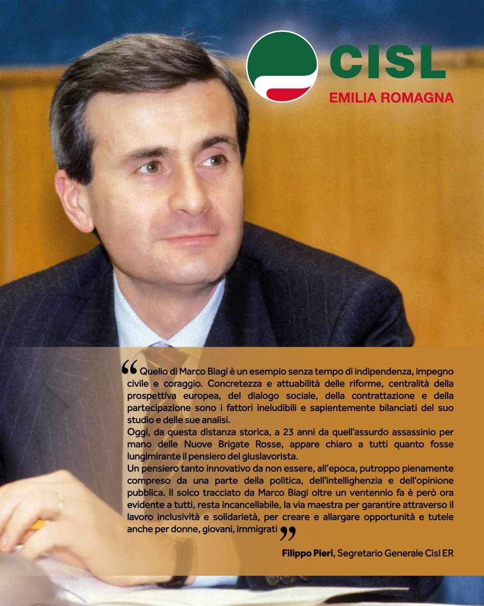 23 anni fa a #Bologna il brutale assassinio del professor #MarcoBiagi ... il ricordo del segretario generale CISL ER <a href="/filippopieri/">Filippo Pieri</a> 🗣️