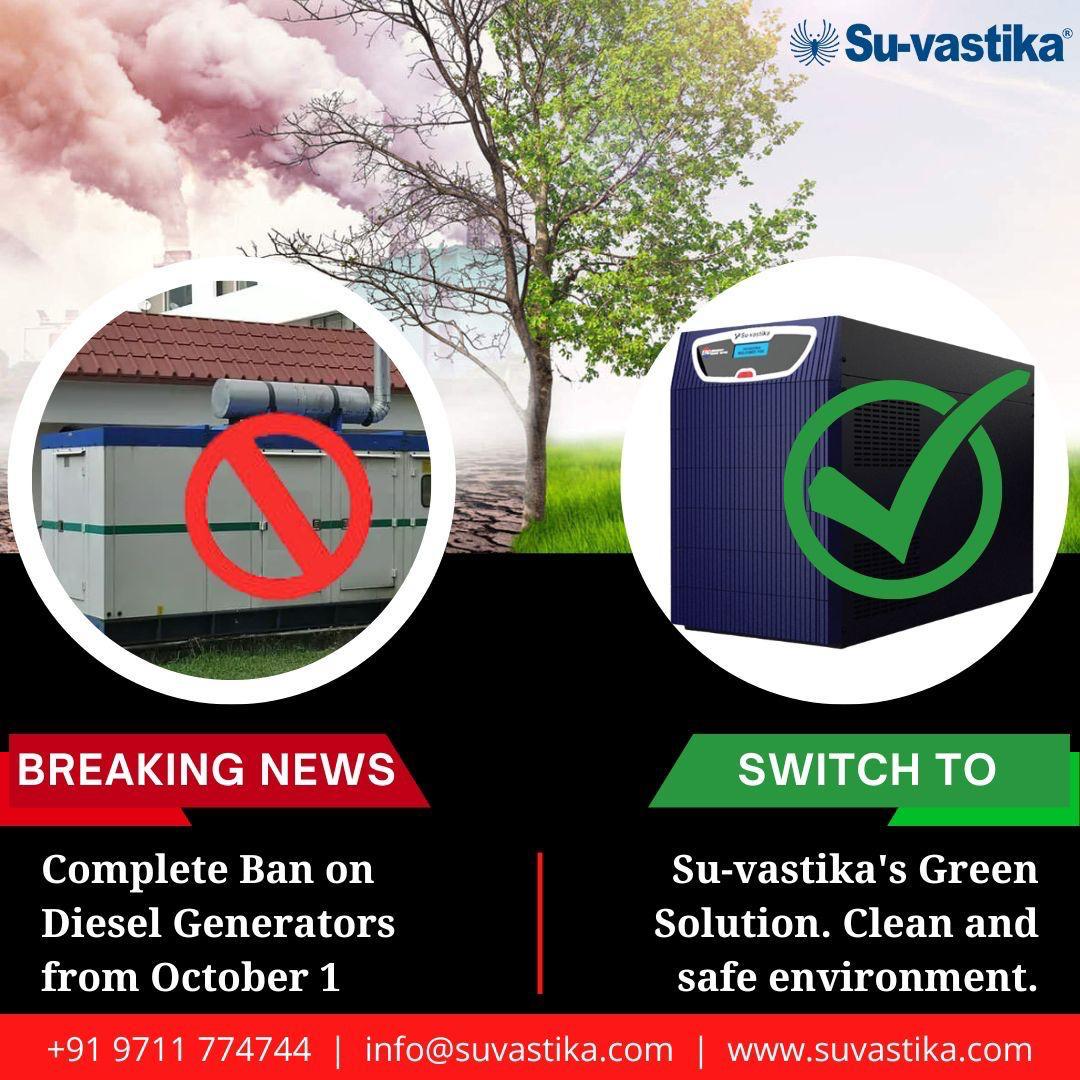 The Future is Green - With diesel generators being banned from October 1, it’s time to switch to Su-vastika’s eco-friendly power solutions. Reliable, clean, and sustainable!

#GreenPower #Suvastika #SustainableLiving #SwitchToSolar #PowerSolution