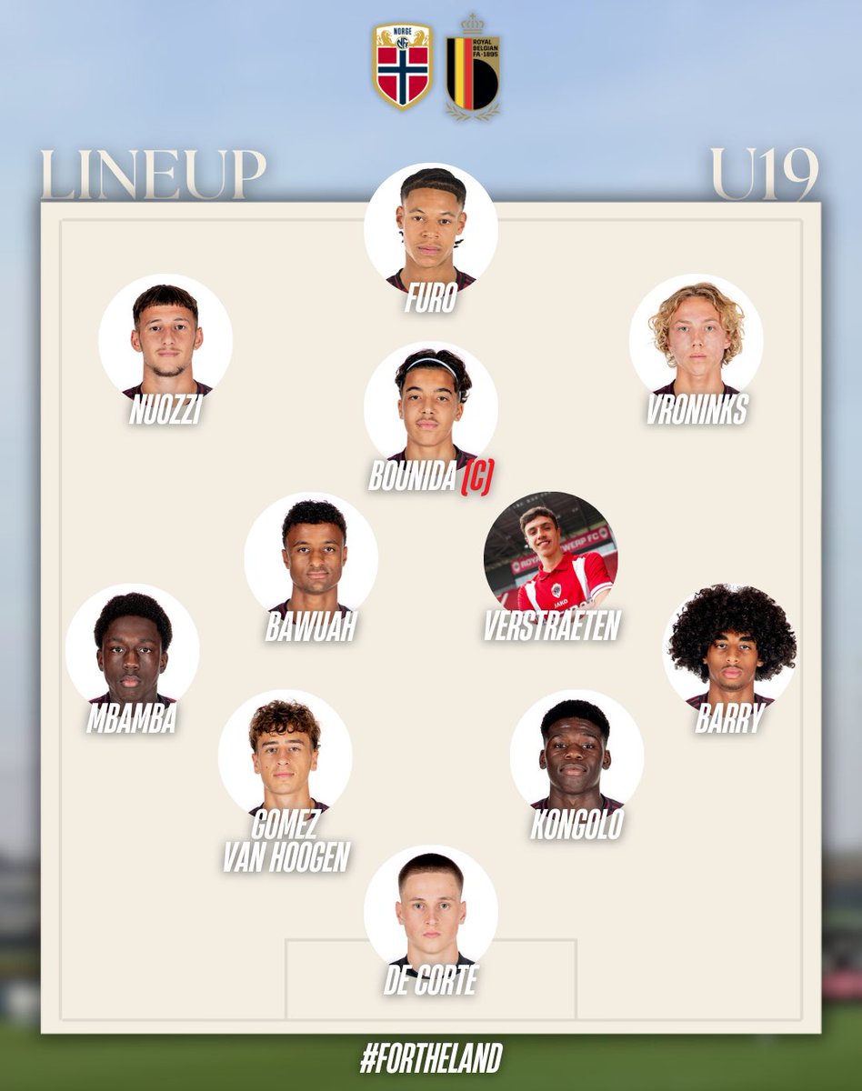 ProspectBelgium's tweet photo. [U19🇧🇪]
La composition de la Belgique !

#ForTheLand🇧🇪 #U19EURO #NORBEL 🇳🇴🇧🇪 https://t.co/xfMvipgHhs