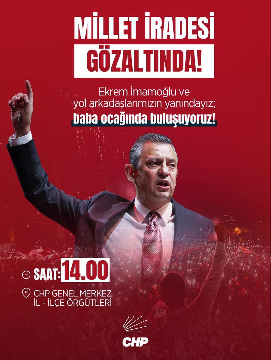 solcugazeteX's tweet photo. #SONDAKİKA

CHP, bütün yurttaşları saat 14.00'da, il ve ilçe binalarında toplanmaya çağırdı. https://t.co/IkIpLjEtZn