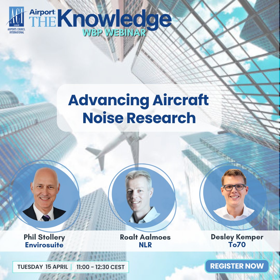 Aircraft noise remains a sensitive topic for airports.

Join our WBP Webinar "Advancing Aircraft Noise Research" to learn about noise mitigation, community engagement, the Balanced Approach procedure, and more.

Register today! 👉 shorturl.at/5Icsi