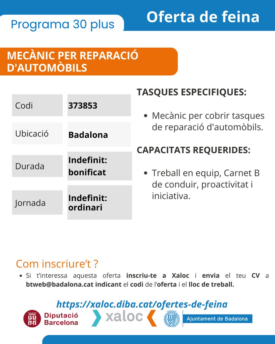 IMPOBdn's tweet image. Ofertes vinculades al Programa #30plus

Consulta les condicions i requisits de cada una d'elles a través de la Xarxa #Xaloc

➡️Animeu-vos a venir i fer una recerca de feina més activa i eficient‼️