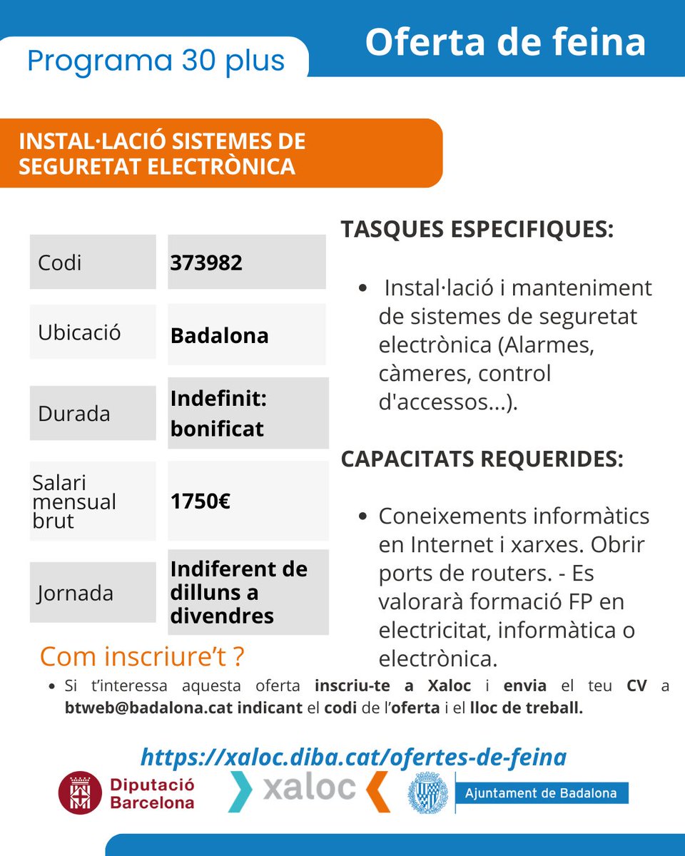 IMPOBdn's tweet image. Ofertes vinculades al Programa #30plus

Consulta les condicions i requisits de cada una d'elles a través de la Xarxa #Xaloc

➡️Animeu-vos a venir i fer una recerca de feina més activa i eficient‼️