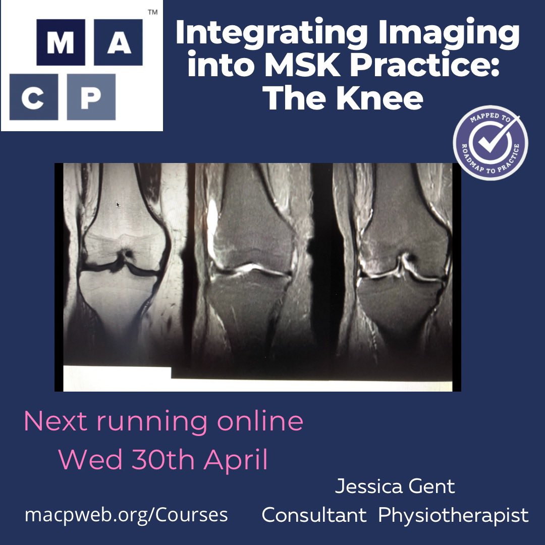 MACP (@physiomacp) on Twitter photo Join <a href="/jessgent78/">Jessica Gent</a> for this interactive course aimed at senior physiotherapists, FCPs & APPs wanting to learn more about requesting & interpreting musculoskeletal knee imaging. Discussing how to utilise imaging for better patient care in practice.
To book: macpweb.org/events/470/int… Join <a href="/jessgent78/">Jessica Gent</a> for this interactive course aimed at senior physiotherapists, FCPs & APPs wanting to learn more about requesting & interpreting musculoskeletal knee imaging. Discussing how to utilise imaging for better patient care in practice.
To book: macpweb.org/events/470/int…