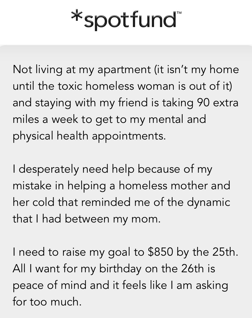 I did such a bad job with laying out my needs because I forgot about gas. I desperately need more help because my gas needs just ate $50 out of the money I raised…. It just keeps going the wrong way because of my error 😩

V: Syreeta-Nolan
PP: nolansyreeta