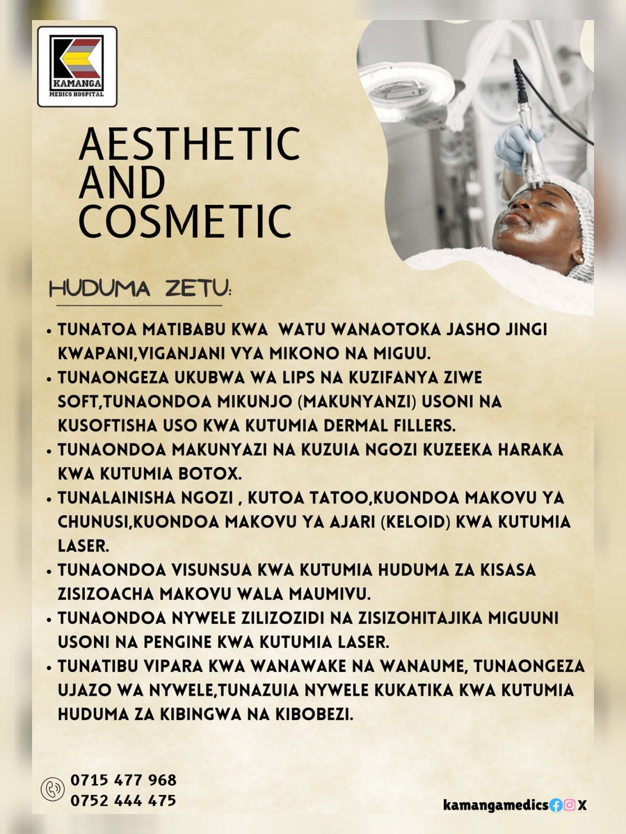 kamangamedics's tweet photo. AESTHETIC AND COSMETIC.

Huduma zinapatikana Karibu Tukuhudumie.
0715 477 968.
0752 444 475.

#crude https://t.co/UROnGymuPJ