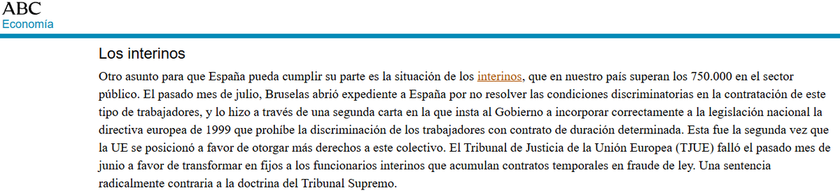 <a href="/abc_es/">ABC.es</a> ha filtrado que EUROPA HA BLOQUEADO LOS PAGOS A ESPAÑA, entre otros motivos, POR EL INCUMPLIMIENTO REITERADO de los DERECHOS LABORALES de los INTERINOS en línia con el TJUE
<a href="/JuntsxCatMadrid/">Junts per Catalunya Congrés i Senat</a> <a href="/PODEMOS/">Podemos</a> han presentado enmiendas para solucionarlo
QUE SE APRUEBEN!
<a href="/gpscongreso/">PSOE Congreso</a>