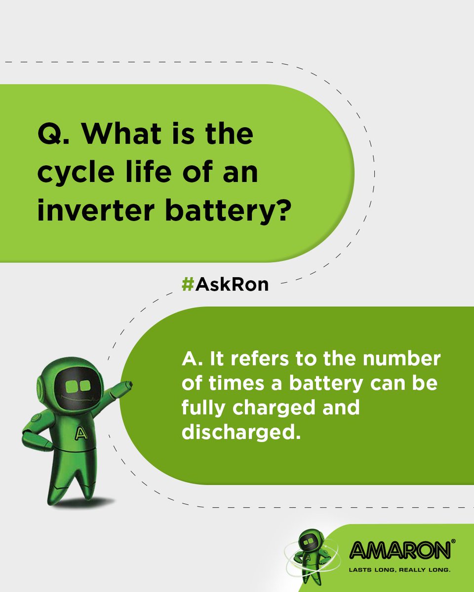 amaronofficial's tweet photo. A higher cycle life means your battery lasts longer, keeping your power backup strong for days!
#AskRon #Amaron https://t.co/yHoVZZ0azw