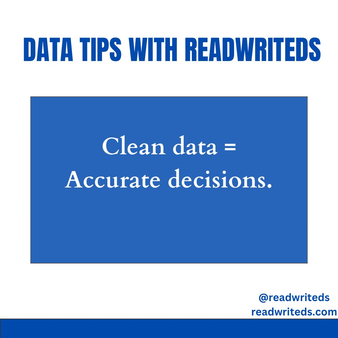 ReadWriteDS's tweet image. Clean data = accurate decisions! 
If your data is messy, your insights will be too. 

Take time to clean, validate, and organize your data because better data leads to smarter choices.
.
.
.
#DataDriven #CleanData #DecisionMaking