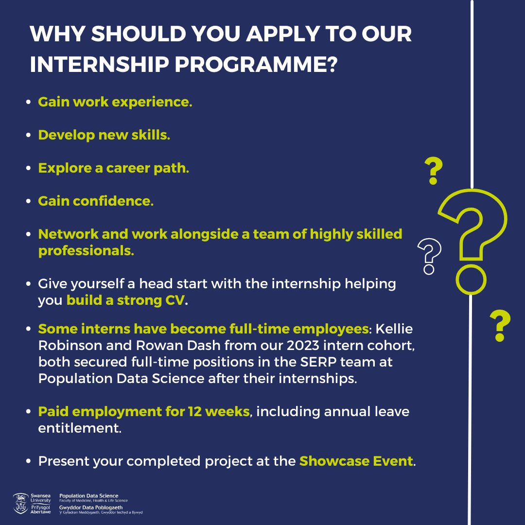 Interested in gaining work experience while developing new skills and exploring a career path?💫

Read about the benefits of our summer internship programme below and why you should apply!📝

Apply here👉popdatasci.swan.ac.uk/about-us/summe…
#PDSInterns2025