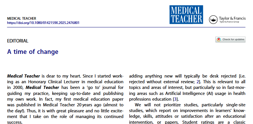 Ken Masters (@itmeded) on Twitter photo This editorial by Jennifer Cleland, new Editor-in-Chief of <a href="/MedTeachJournal/">Medical Teacher</a> is essential reading for all potential authors intending to submit papers to the journal. tandfonline.com/doi/full/10.10…
#HPE #MedEd <a href="/AMEE_community/">@AMEE_Community</a> This editorial by Jennifer Cleland, new Editor-in-Chief of <a href="/MedTeachJournal/">Medical Teacher</a> is essential reading for all potential authors intending to submit papers to the journal. tandfonline.com/doi/full/10.10…
#HPE #MedEd <a href="/AMEE_community/">@AMEE_Community</a>