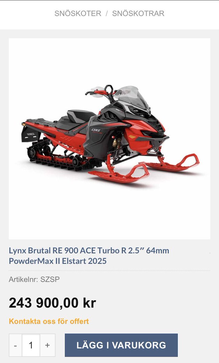 snedskottet's tweet photo. Ni pratar om matpriser men vad gör regeringen för att en vanlig barnfamilj ska ha råd med en Lynx Brutal RE 900 ACE Turbo R att dra sin Nilapulka med?!
Även om minst en skoter per hushåll anses vara en mänsklig rättighet, så börjar 243 900kr kännas lite väl saftigt. https://t.co/4tsiZWQTPX