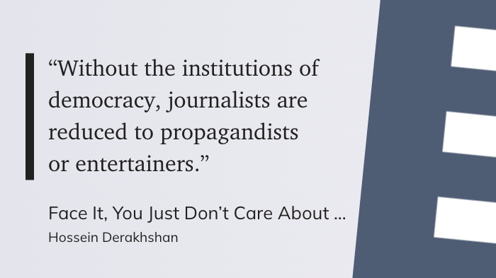 “Without the institutions of democracy, journalists are reduced to propagandists or entertainers.” 

From medium.com/p/e34649174166 via <a href="/readwise/">Readwise</a> #journalism #democracy