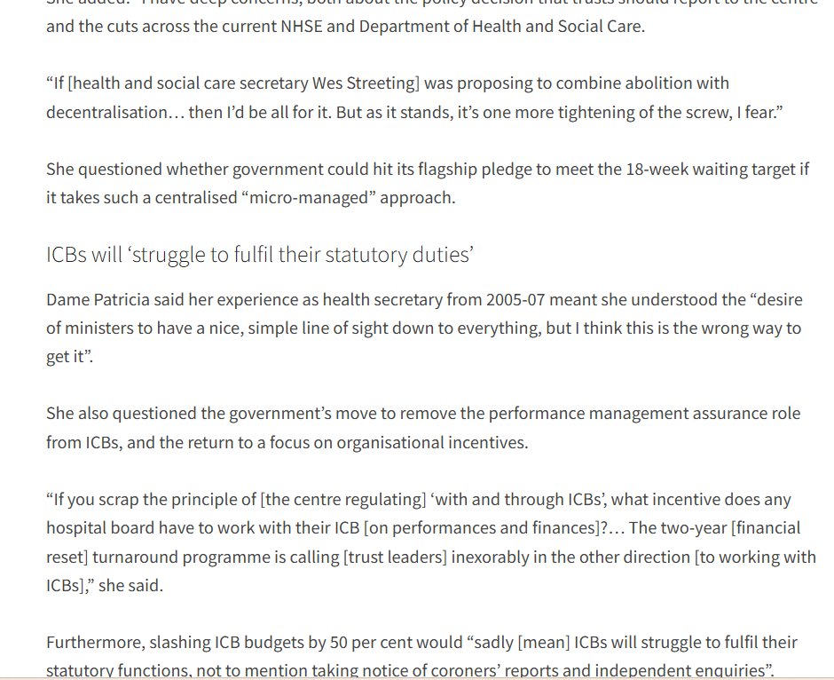 James Illman (@jamesillman) on Twitter photo Former Labour health secretary Dame Patricia Hewitt has raised âdeep concernsâ about the major restructure of the NHSâs central bodies â and criticised the âappallingâ treatment of staff & the âabsolutely brutalâ manner in which the cuts r being managed ÂŁ
hsj.co.uk/policy-and-reg⌠Former Labour health secretary Dame Patricia Hewitt has raised âdeep concernsâ about the major restructure of the NHSâs central bodies â and criticised the âappallingâ treatment of staff & the âabsolutely brutalâ manner in which the cuts r being managed ÂŁ
hsj.co.uk/policy-and-regâŚ