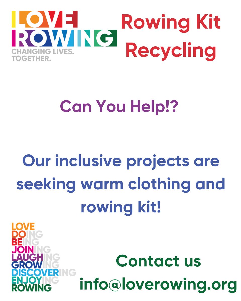 🆘Can you help? Be a recycling hero!

Some of our inclusive projects are seeking warm clothing and rowing kit to help get them on the water. Don't dispose of your kit in the landfill.... contact Love Rowing!