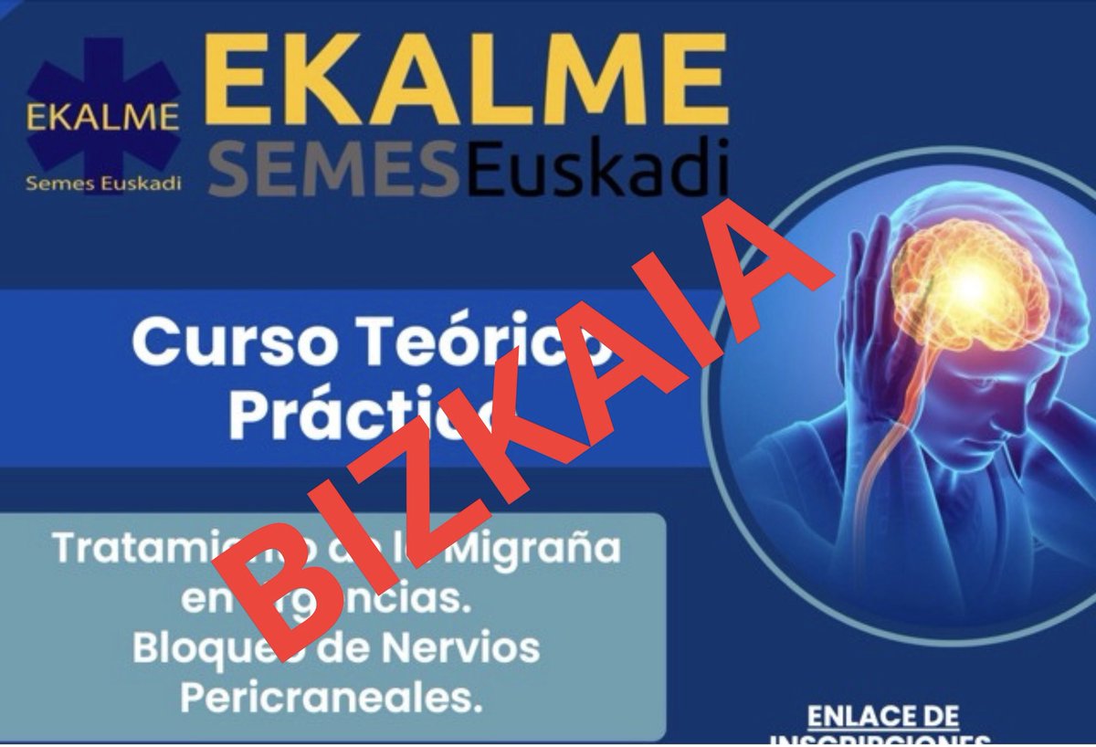 Tras el éxito del curso de tratamiento de la migraña en Urgencias, repetimos edición, esta vez en Bilbao!
Programa completo:
👉 semeseuskadi.org/wp-content/upl… 
Enlace de inscripción:
🔗forms.office.com/r/xeqq39JZ4r
🗓️ Martes 6 de mayo
📍IMQ Zorrotzaurre

Te esperamos. Plazas limitadas.