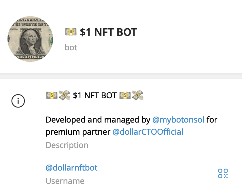 mybotonsol's tweet photo. Exciting news! The brand-new $MYBOT NFT Bot for the $1 Community is officially live in their Telegram group of over 10,000 members (https://t.co/OcrS1CU4ZN)! This innovative collaboration brings next-level engagement like never before. Huge thanks to @1DollarSol for making this partnership a reality—here’s to even more success ahead!

#1dollar #MyBot #NFT #TelegramBot #Collaboration