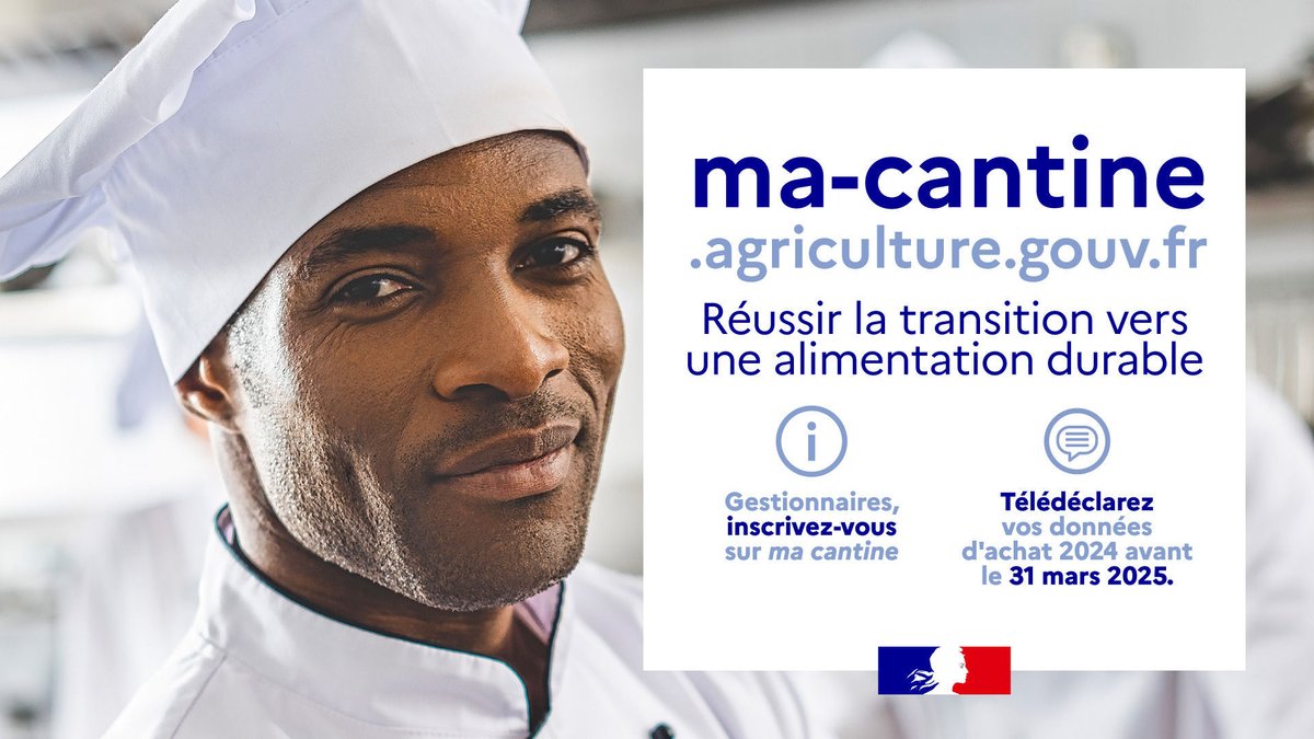 Agri_Gouv's tweet photo. #MaCantine | La campagne de télédéclaration est ouverte jusqu’au 31 mars 2025 🗓
Cette plateforme met à la disposition des gestionnaires de cantine un ensemble d'outils et de guides pratiques ainsi qu'une communauté d'entraide.
Plus d'informations 🔗 https://t.co/UViPrBWYTl https://t.co/rGISthxcMf