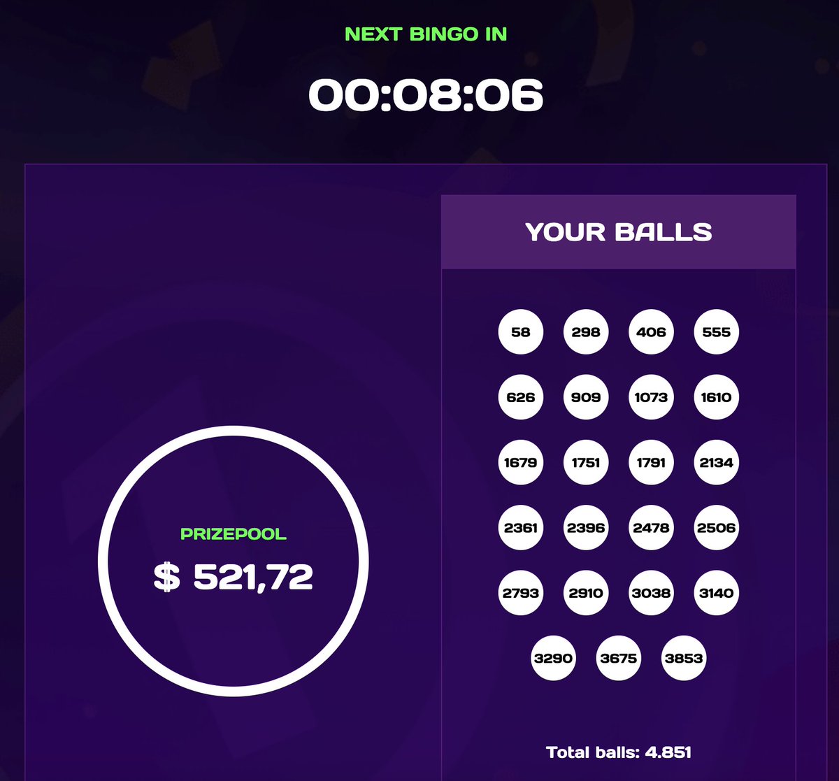 Just hold $BINGO and play for free at bingotoken.fun

1 Bingo every HOUR! When your ball number is picked you receive the FULL prizepool 🏆💸