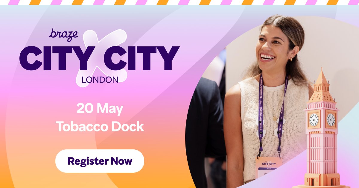 🇬🇧👑 London, get ready! Braze City x City is bringing the royal treatment for #customerengagement experts.

🔹 Unlock creativity with AI
🔹 Harness data for smarter decisions
🔹 Personalize &amp; experiment like never before

Whether you’re new to Braze or a pro, don’t miss this