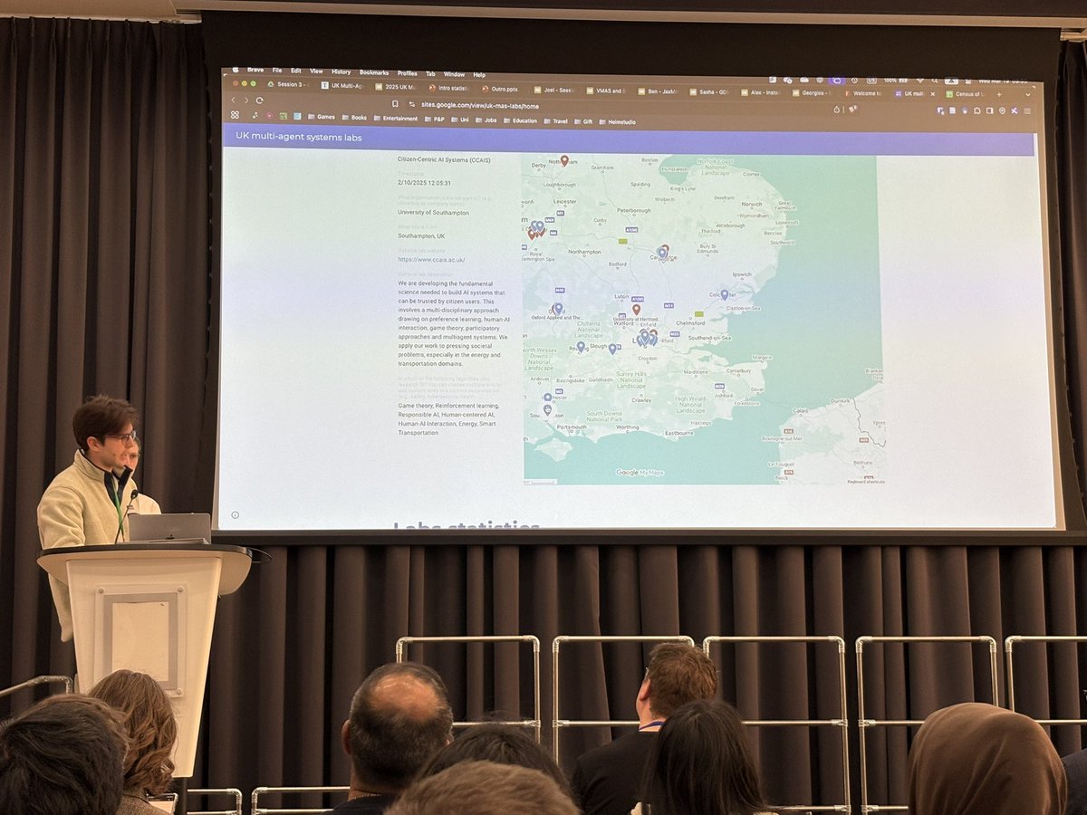 Sebastian Stein (@profsebstein) on Twitter photo Looking forward to the Multi-Agent Systems Symposium at <a href="/KingsCollegeLon/">King's College London</a> today!
Also nice to see the <a href="/CCAIS_Soton/">Citizen-Centric Artificial Intelligence Systems</a> team as an example MAS lab in the intro section!
See the full map of UK MAS labs here: sites.google.com/view/uk-mas-la… Looking forward to the Multi-Agent Systems Symposium at <a href="/KingsCollegeLon/">King's College London</a> today!
Also nice to see the <a href="/CCAIS_Soton/">Citizen-Centric Artificial Intelligence Systems</a> team as an example MAS lab in the intro section!
See the full map of UK MAS labs here: sites.google.com/view/uk-mas-la…