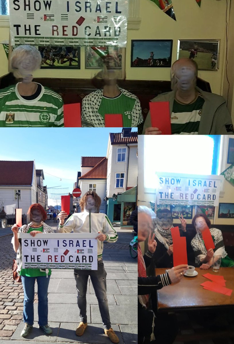 CSC Norway fully supports the <a href="/NCCeltic/">North Curve Celtic</a>  Green Brigade initiative «Show Israel the Red Card». Bergen Bhoys and Celtic Supporters Club Norway took part in this action in Bergen. There is no place for genocide in sports! #showisraeltheredcard #Celticfamily <a href="/lajeeceltic/">Lajee Celtic</a>