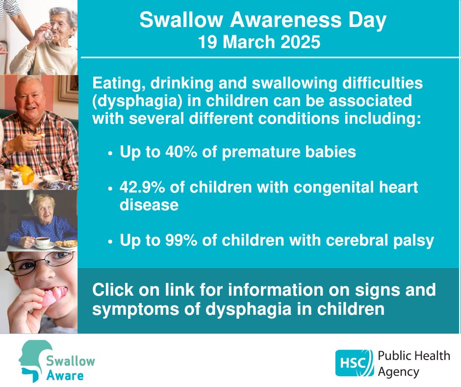 Today is #SwallowAwareDay25 
Eating, drinking and swallowing difficulties (dysphagia) in children can be associated with several different conditions.
Click on link below for information about the signs and symptoms of dysphagia in children. 
👉 pha.site/ChildrenSwallo…