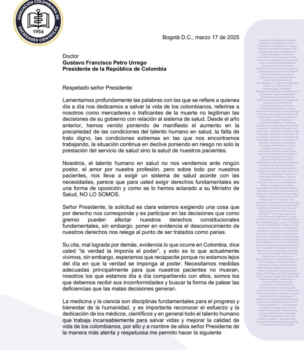 ACTOCOL's tweet photo. Respetado señor presidente @gustavopetrourrego lamentamos profundamente las palabras con las que se refiere a quienes día a día nos dedicamos a salvar la vida de los Colombianos.🇨🇴.

🚫Ningún profesional de la salud se vende ante ningún postor.

El amor hacia los pacientes prim https://t.co/ecWWJ90b6U