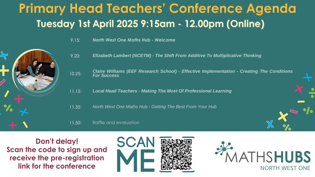 Bury, Manchester, Oldham, Rochdale and Stockport primary Headteachers: our online Primary Headteacher conference is less than 2 weeks away, with fantastic speakers and a raffle for some maths equipment!

Don't miss out on a place and sign up here: forms.gle/RMKpq5mCMRsf55…