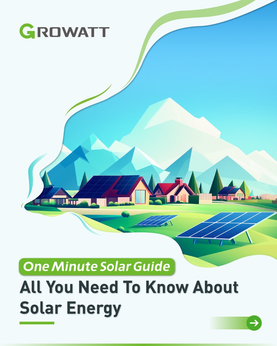 GrowattInverter's tweet photo. How much do you really know about solar energy? ☀️⚡ Our One Minute Solar Guide covers renewable energy types, solar PV components, and inverter options—helping you make smarter clean energy choices. 🔗 Learn more: https://t.co/WhUNvOv0dR #Growatt #SolarEnergy https://t.co/HaUxrrJwVB